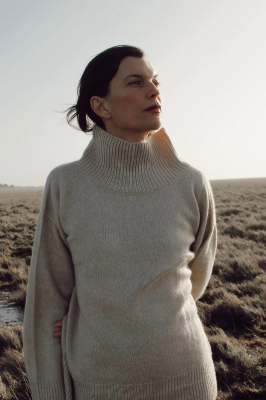 Bella Cashmere High Neck Sweater - Oatmeal