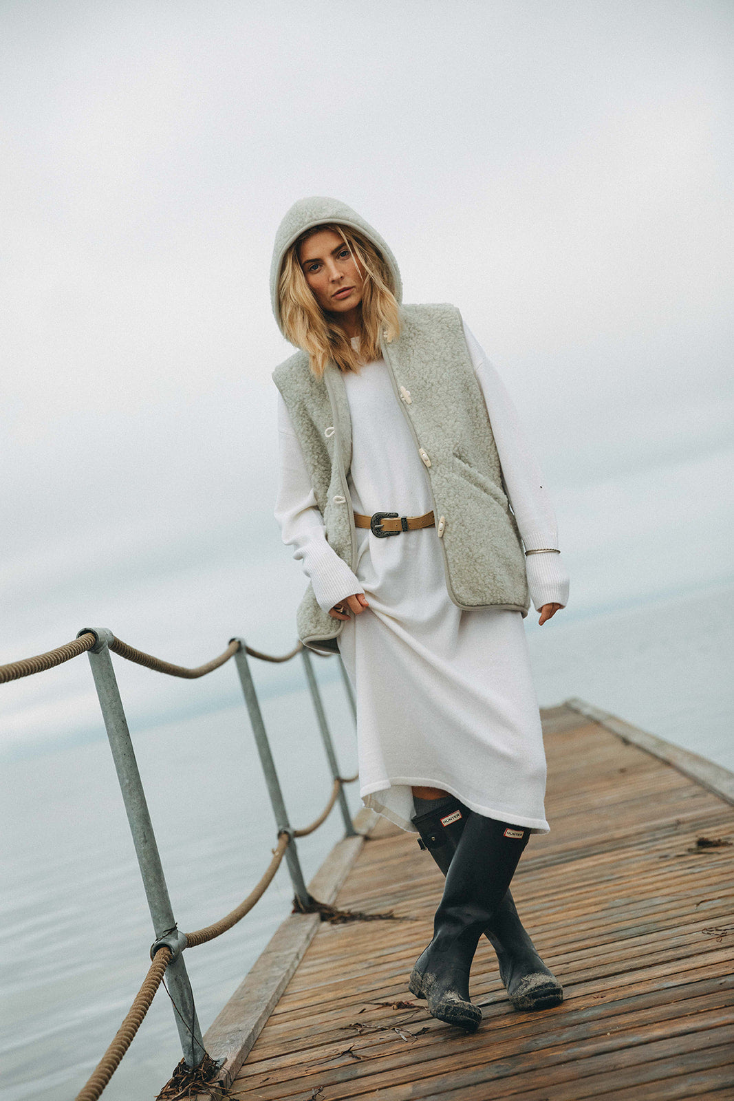 Quinn Hooded Wool Vest - Women - Light Grey