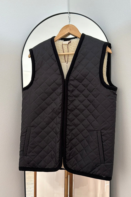 Riley Quilted Wool Vest - Black