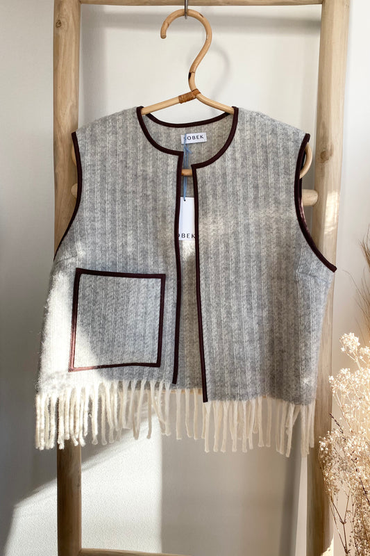 Sobek Short Vest with Fringe - Grey Stripe - S/M