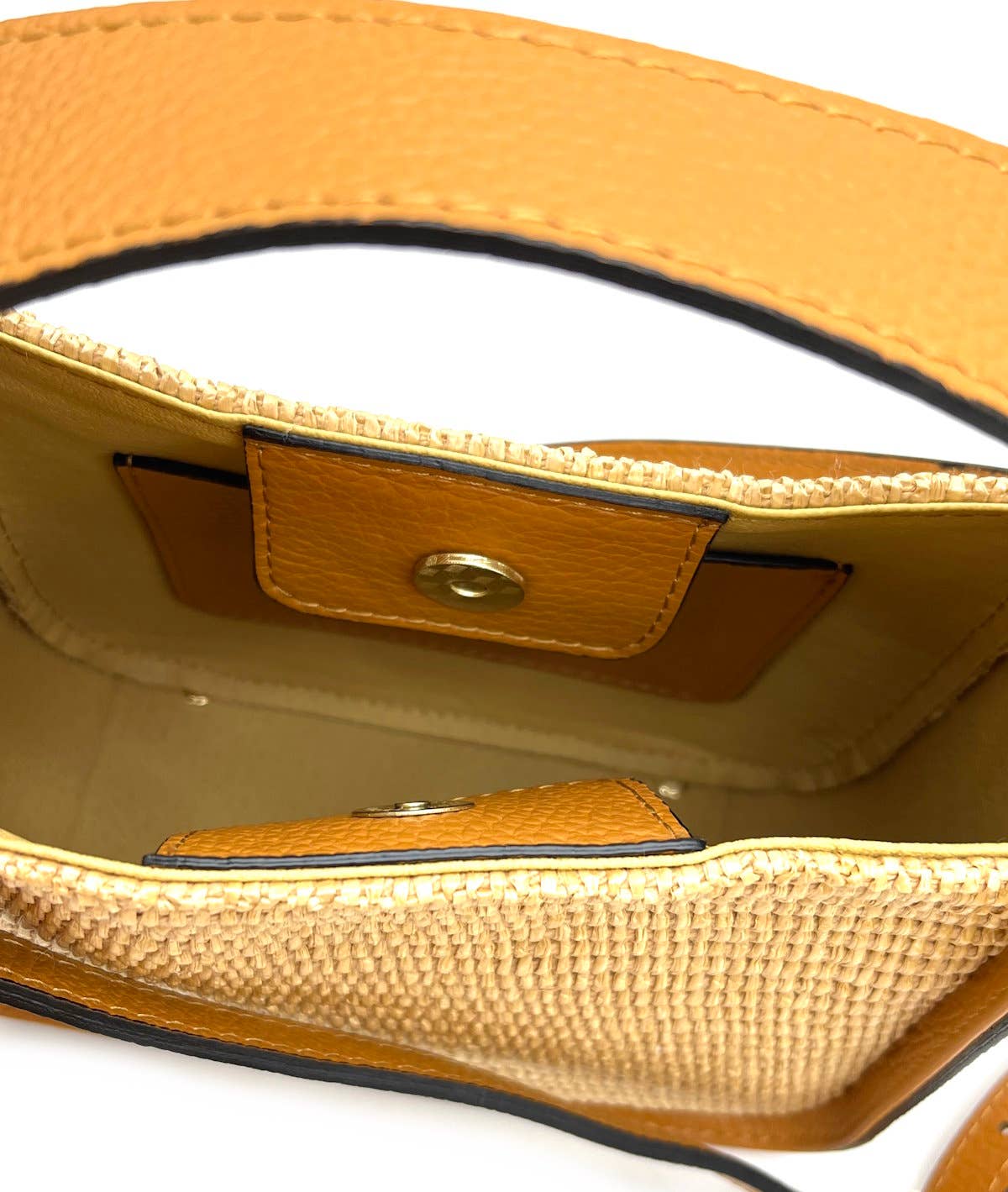 Leather and Straw Handbag- Light Camel