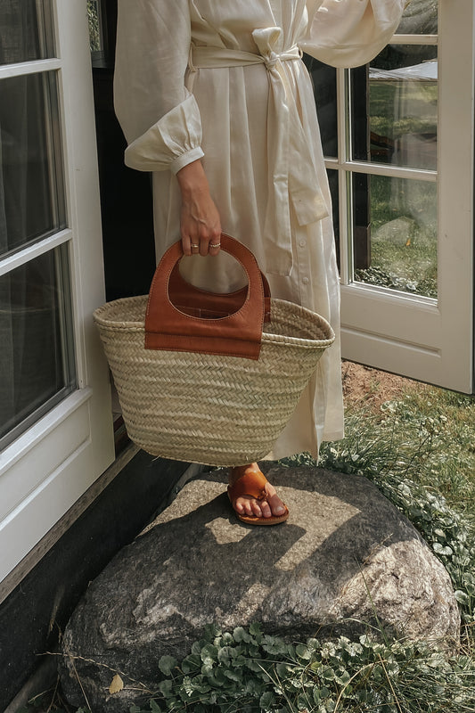 Lana Cutout Leather Basket Bag - Camel Brown