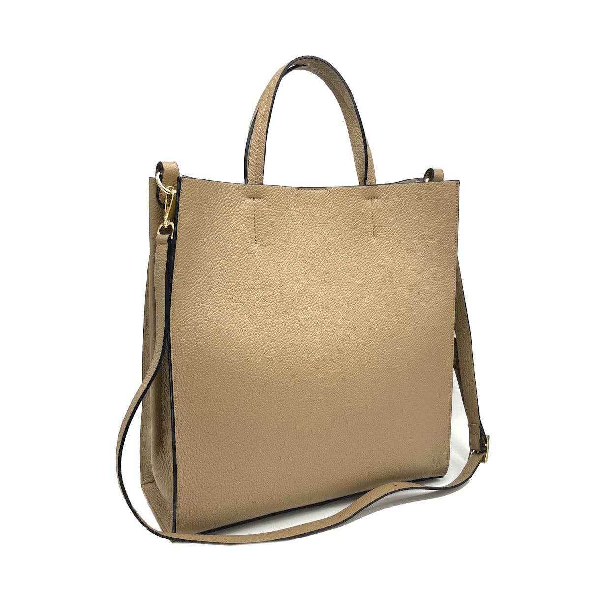 Genuine leather tote bag, Big size, Made in Italy, art. 112495: Camel