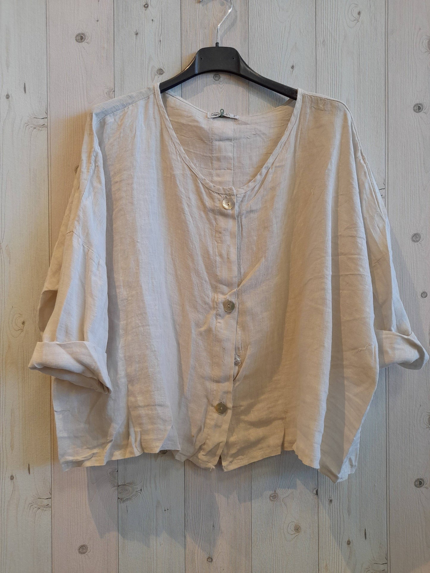 REF 08035 100% LINEN BUTTON BLOUSE: GREY