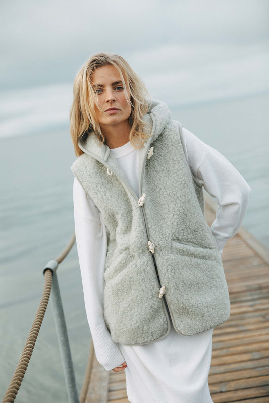 Quinn Hooded Wool Vest - Women - Light Grey