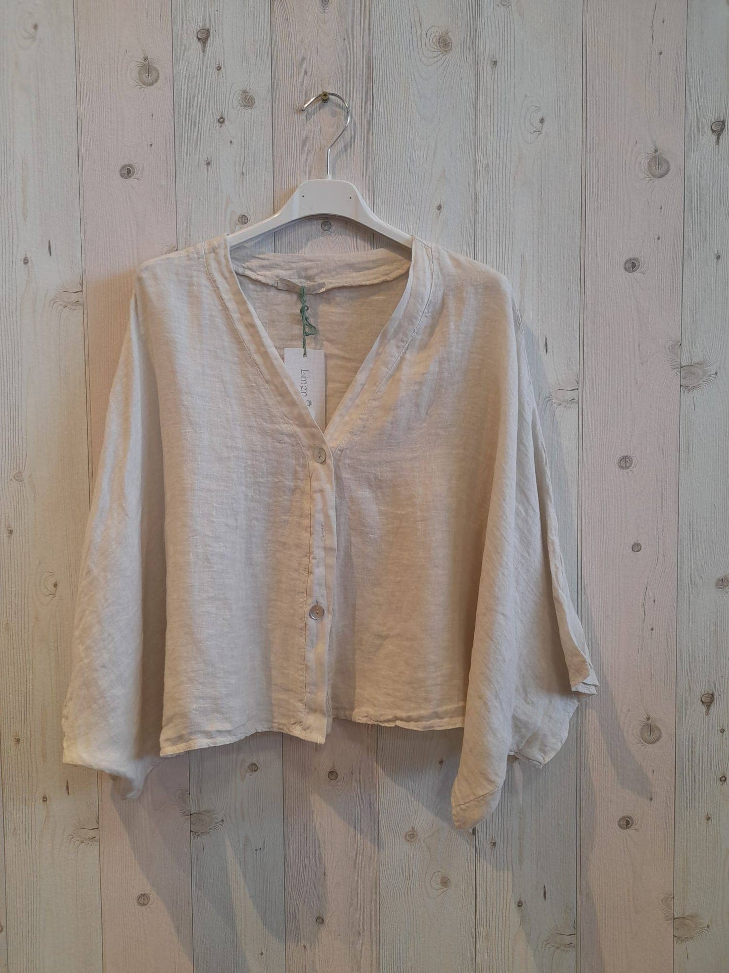 REF 11870 SHORT ELBOW SLEEVE BLOUSE 100% LINEN: BEIGE