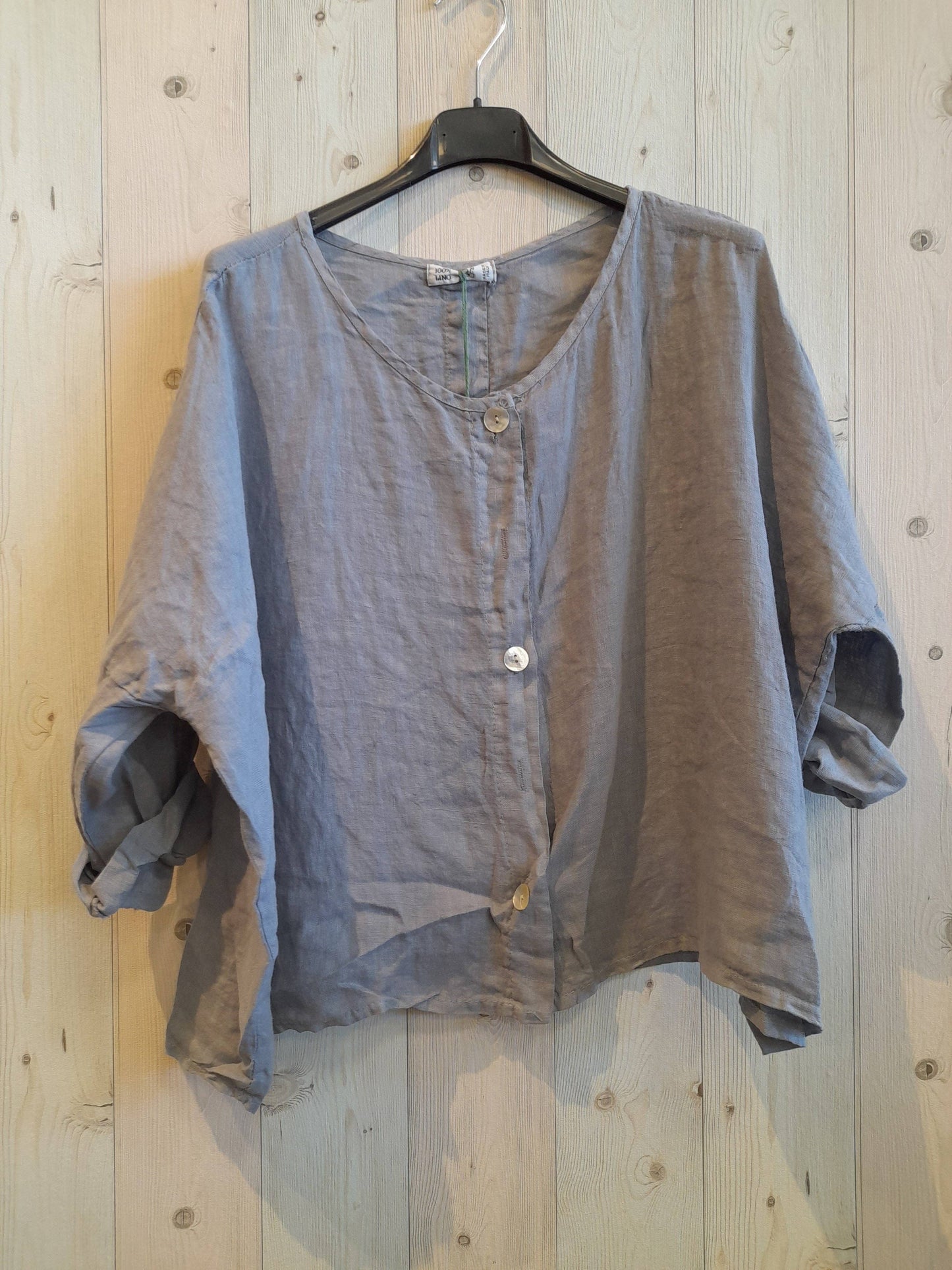 REF 08035 100% LINEN BUTTON BLOUSE: GREY