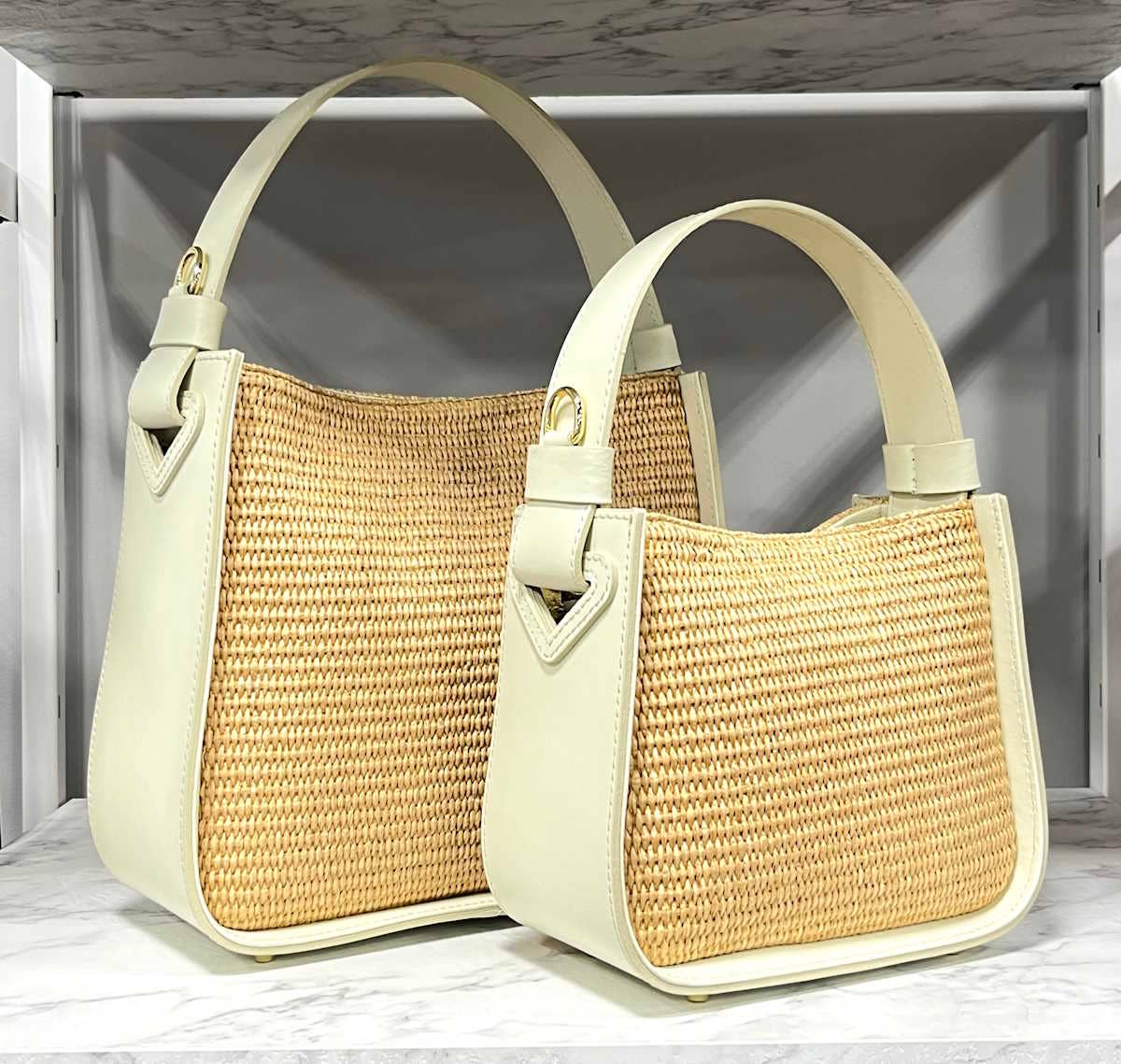 Summer leather and straw bag, Made in Italy, small, 112447: Camel