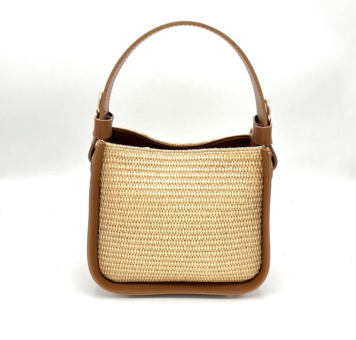 Summer leather and straw bag, Made in Italy, small, 112447: Camel