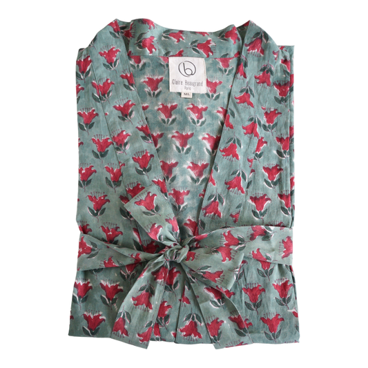 “Pipa” floral printed cotton kimono: S/M