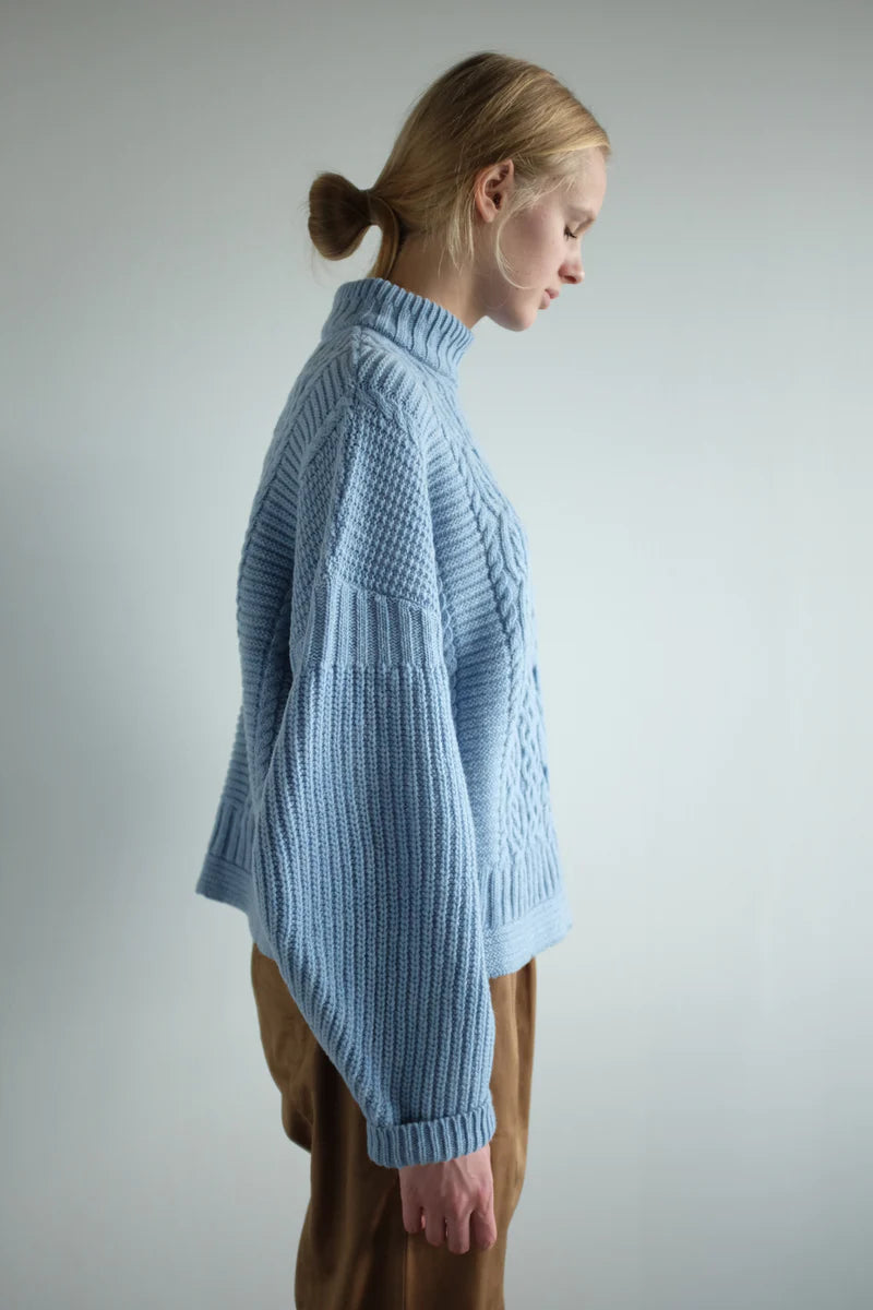 Cora Mono Wool Pullover - Light Blue Melange