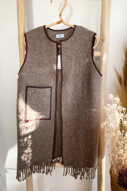 Sobek Long Vest with Fringe - Brown Melange - S/M