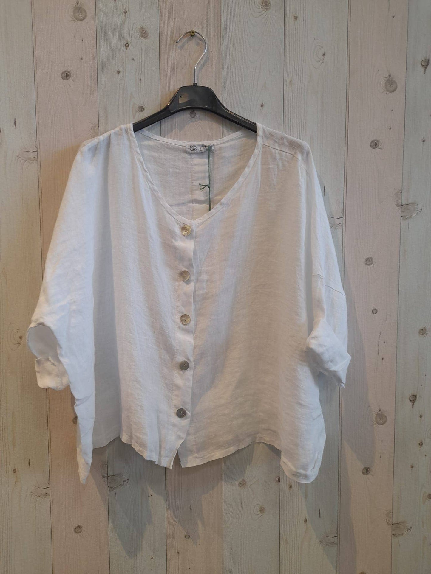 REF 08035 100% LINEN BUTTON BLOUSE: GREY