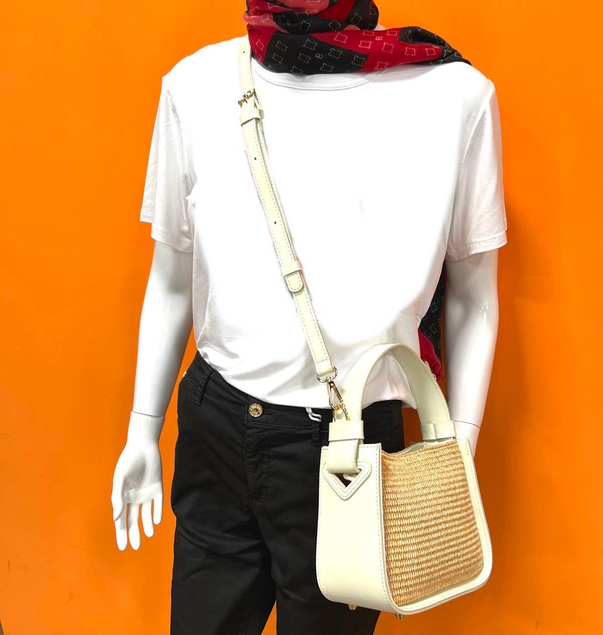 Summer leather and straw bag, Made in Italy, small, 112447: Camel