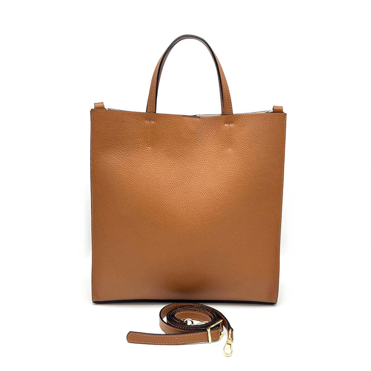 Genuine leather tote bag, Big size, Made in Italy, art. 112495: Camel